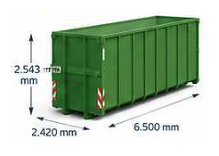 36 m³ Offener Abrollcontainer, mit Maßpfeilen