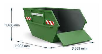 7 m³ Bauschuttcontainer mit Klappe, mit Maßpfeilen